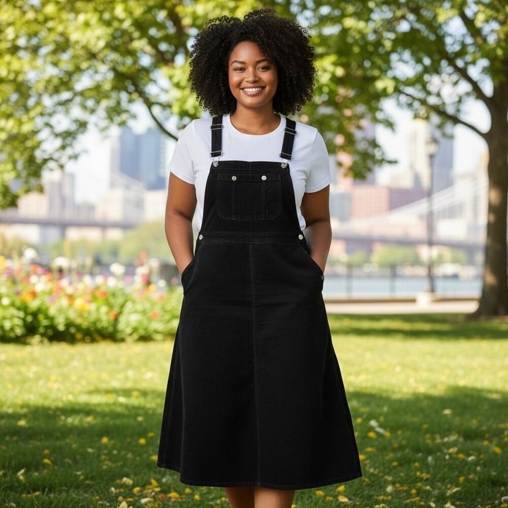 Corduroy Overall Dress Cottagecore Bib pockets 100% Cotton Black Sz L artsy